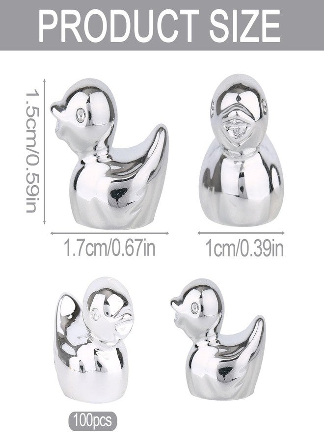 Sinbana 100pcs Mini Resin Ducks, Tiny Duck Figurines Mini Resin Animal Figures for DIY Miniature Garden Landscape Micro Cake Decoration Accessories Party Dollhouse Favors (Silver) - Image 2